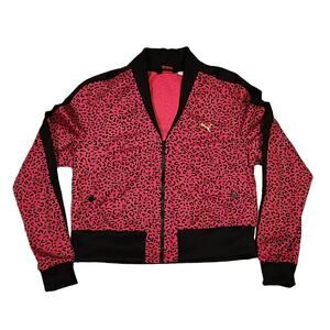 WOMENS PUMA WILD CHEETAH LEOPARD ANIMAL PRINT TRACK JACKET SZ XL PINK/BLACK NWOT